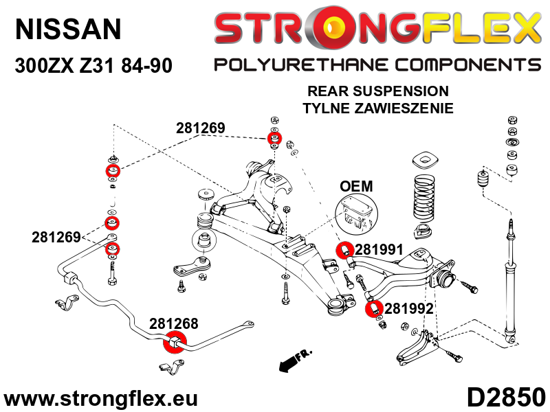 Schema montaj - Bucsa poliuretan Strongflex bieleta antiruliu spate - Nissan Silvia / 200SX, Skyline - 281269B