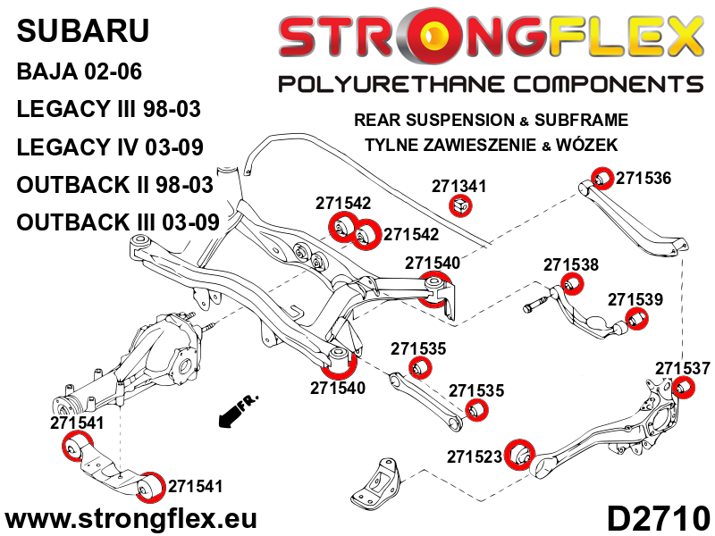 Schema montaj - Bucsa poliuretan Strongflex prindere fata diferential spate SPORT - Subaru Tribeca B9 WX, Subaru Forester ... - 271541A