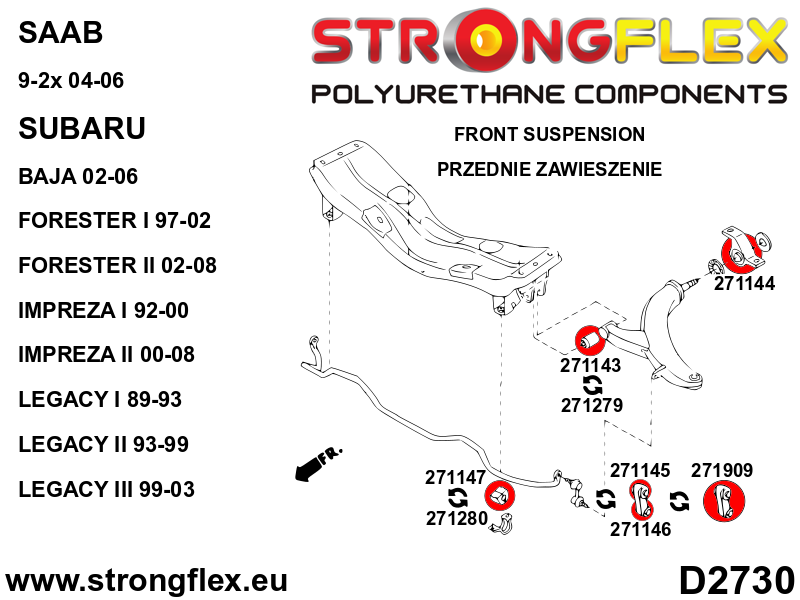Schema montaj - Bucsa poliuretan Strongflex bara stabilizatoare fata SPORT - Subaru Forester, Impreza, Legacy/Outback - 271280A