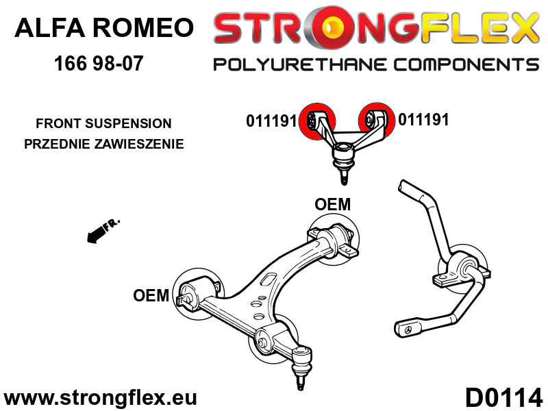 Schema montaj - Bucsa poliuretan Strongflex brat superior fata SPORT - Alfa Romeo 147, 156, 166, GT - 011191A