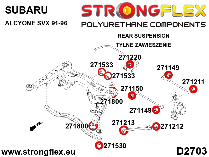 Schema montaj - Bucsa poliuretan Strongflex bara de legatura spate SPORT - Subaru Forester, Impreza, Legacy/Outback - 271150A