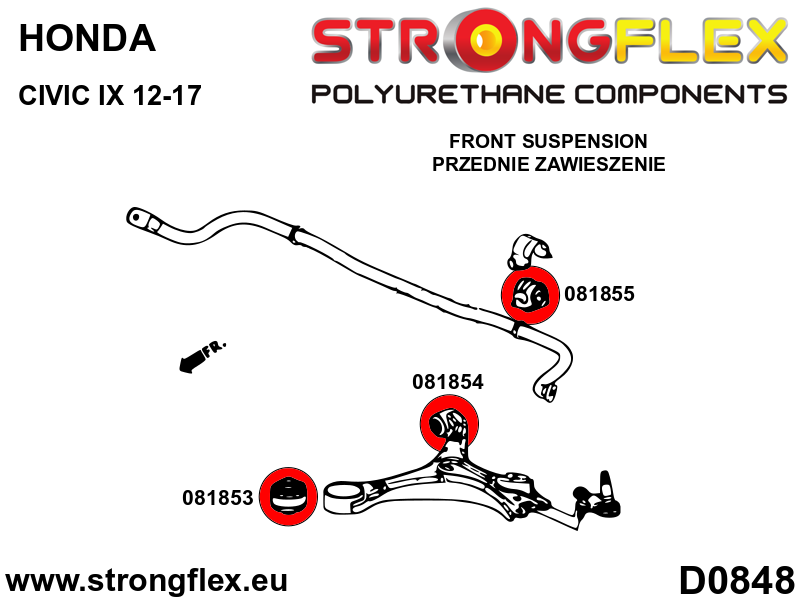 Schema montaj - Kit bucse poliuretan Strongflex suspensie fata si punte spate SPORT - Honda Civic - 086241A