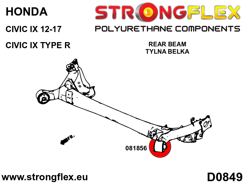 Schema montaj - Kit bucse poliuretan Strongflex suspensie fata si punte spate SPORT - Honda Civic - 086241A