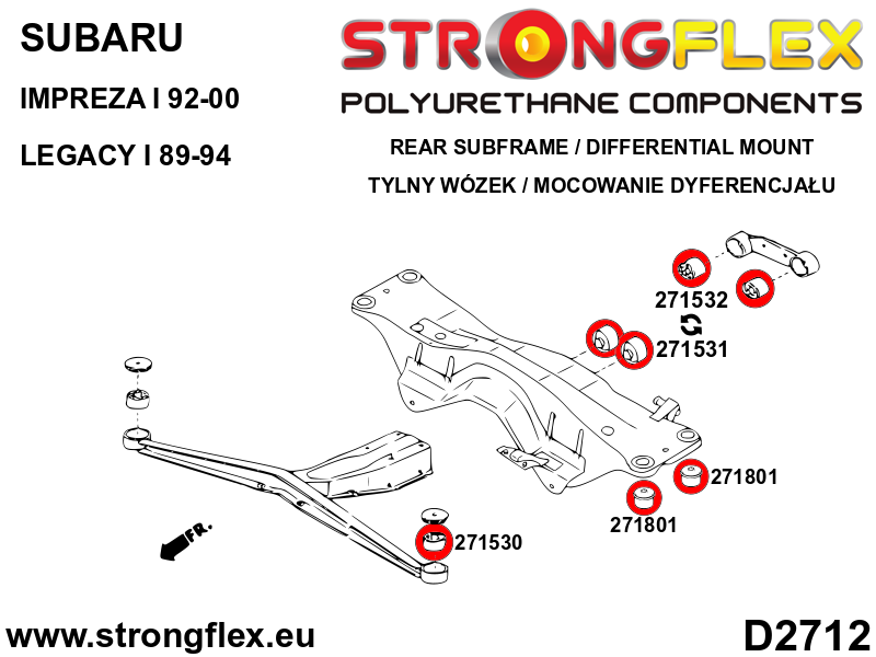 Schema montaj - Kit complet bucse poliuretan Strongflex pentru suspensie - Subaru Forester, Impreza, Legacy/Outback - 276249B