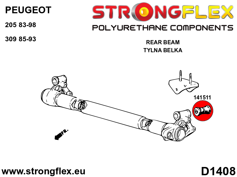Schema montaj - Kit bucse poliuretan Strongflex suspensie fata si punte spate SPORT - Peugeot 205, 309 - 146105A