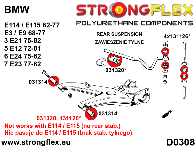 Schema montaj - Bucsa poliuretan Strongflex prindere ochi arc fata SPORT - BMW Seria 3, Seria 5, Seria 6 - 131126A