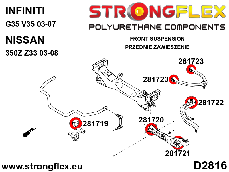 Schema montaj - Kit complet bucse poliuretan Strongflex pentru suspensie - Nissan 350Z - 286199B