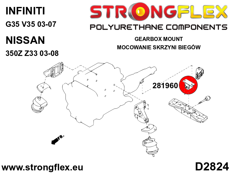 Schema montaj - Insertie poliuretan Strongflex tampon cutie de vitezes SPORT - Nissan 350Z - 281960A