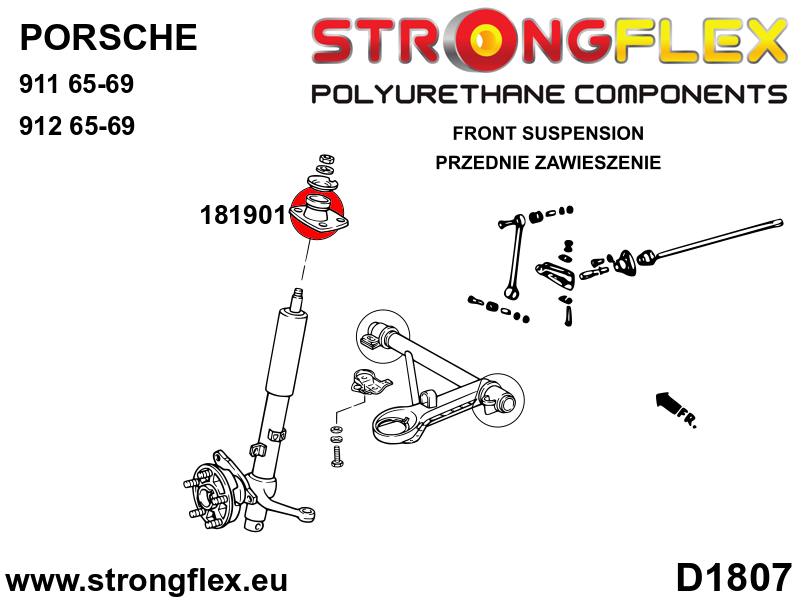 Schema montaj - Prindere superioara amortizor fata - poliuretan Strongflex - Porsche 911, 912, 914 - 181901B