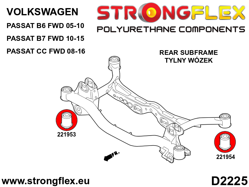 Schema montaj - Kit complet bucse poliuretan Strongflex pentru suspensie SPORT - Volkswagen Passat - 226241A