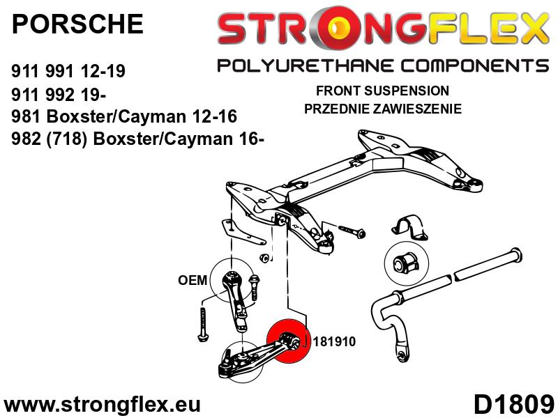 Schema montaj - Bucsa poliuretan Strongflex interioara brat suspensie SPORT - Porsche 911, Boxster / Cayman - 181910A