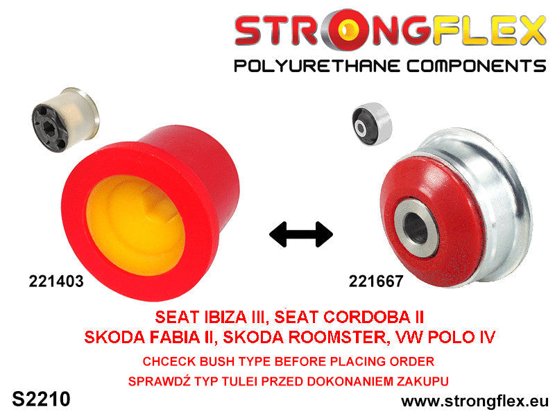 Schema montaj - Kit bucse poliuretan Strongflex suspensie fata SPORT - Seat Ibiza / Volkswagen Polo - 226223A