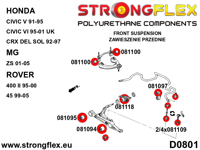 Schema montaj - Bucsa poliuretan Strongflex bara stabilizatoare fata SPORT - Honda Civic, Integra - 081097A
