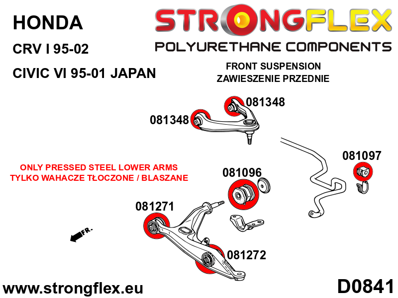 Schema montaj - Bucsa poliuretan Strongflex bara stabilizatoare fata SPORT - Honda Civic, Integra - 081097A