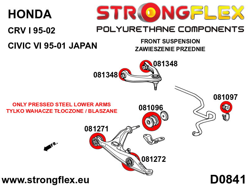 Schema montaj - Bucsa poliuretan Strongflex spate brat inferior fata - Honda Civic - 081096B