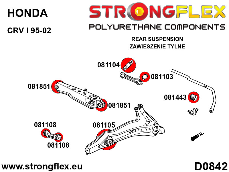 Schema montaj - Bucsa poliuretan Strongflex brat convergenta spate SPORT - Honda Civic, Integra - 081108A