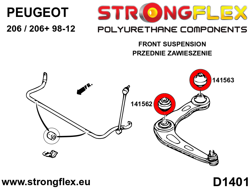 Schema montaj - Brat fata - bucsa spate SPORT - poliuretan Strongflex - Peugeot 206 / 206+, 308 - 141563A