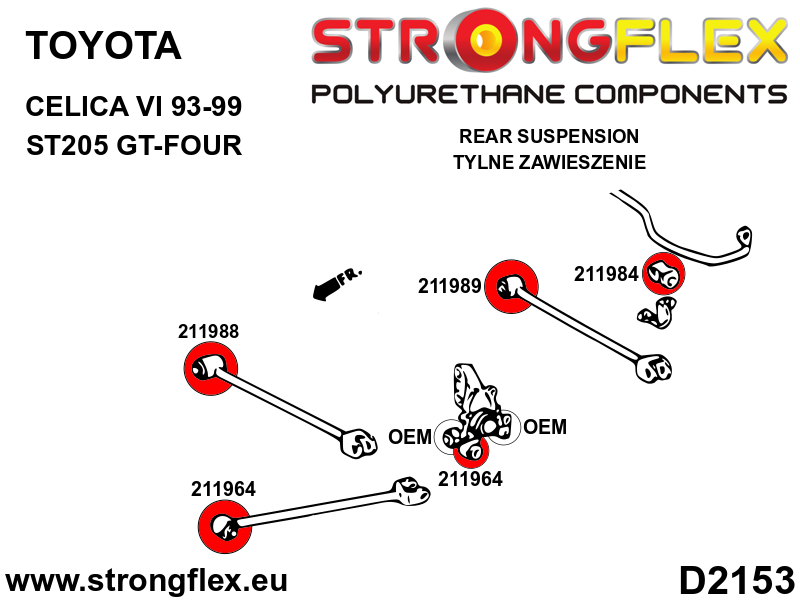 Schema montaj - Bucsa poliuretan Strongflex brat longitudinal spate - Toyota Celica, Corolla - 211964B