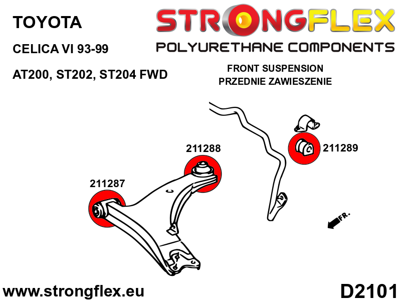 Schema montaj - Bucsa poliuretan Strongflex bara stabilizatoare fata - Toyota Celica - 211289B