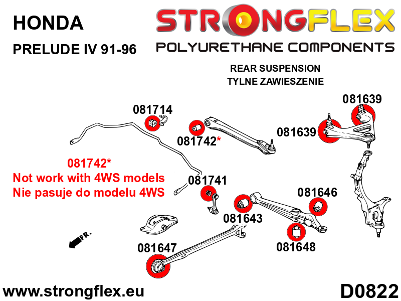 Schema montaj - Kit bucse poliuretan Strongflex suspensie spate SPORT - Honda Prelude - 086203A