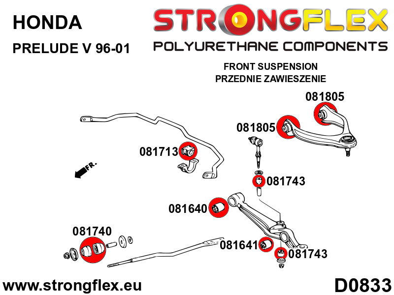 Schema montaj - Bucsa poliuretan Strongflex bara stabilizatoare fata / spate SPORT - Honda Prelude - 081713A