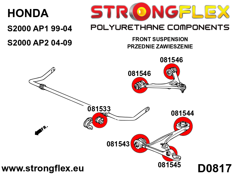 Schema montaj - Bucsa poliuretan Strongflex bara stabilizatoare fata / spate - Honda S2000 - 081533B