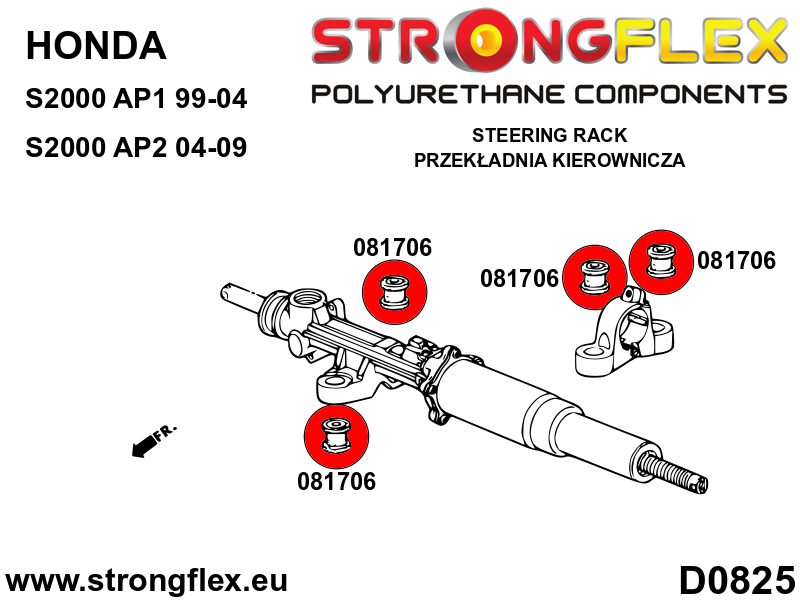 Schema montaj - Kit complet bucse poliuretan Strongflex pentru suspensie AP1 - Honda S2000 - 086153B