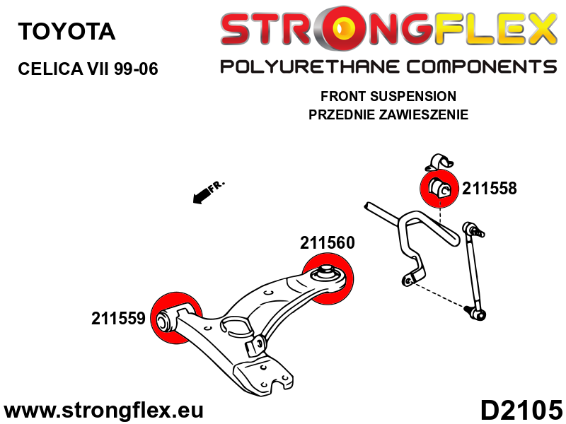 Schema montaj - Kit complet bucse poliuretan Strongflex pentru suspensie SPORT - Toyota Celica - 216181A