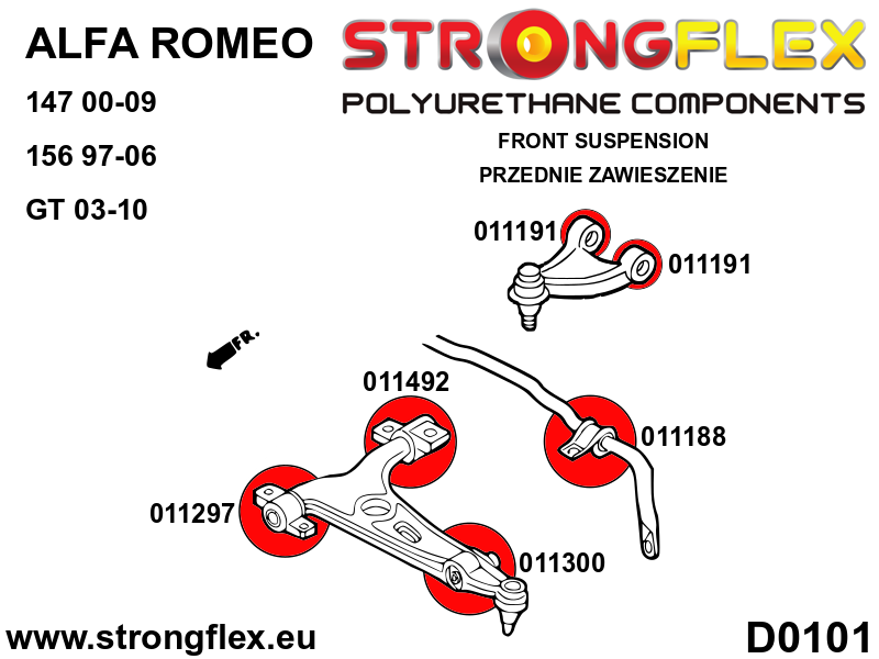 Schema montaj - Bucsa poliuretan Strongflex spate brat inferior fata SPORT - Alfa Romeo 147, 156, GT - 011492A