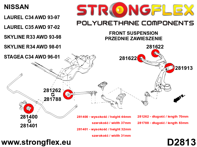 Schema montaj - Kit bucse poliuretan Strongflex suspensie fata SPORT - Nissan Skyline - 286212A