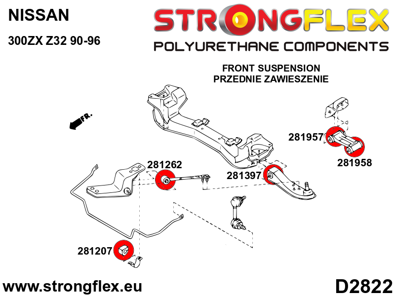 Schema montaj - Brat superior fata - bucsa inferioara SPORT - poliuretan Strongflex - Nissan Skyline - 281958A