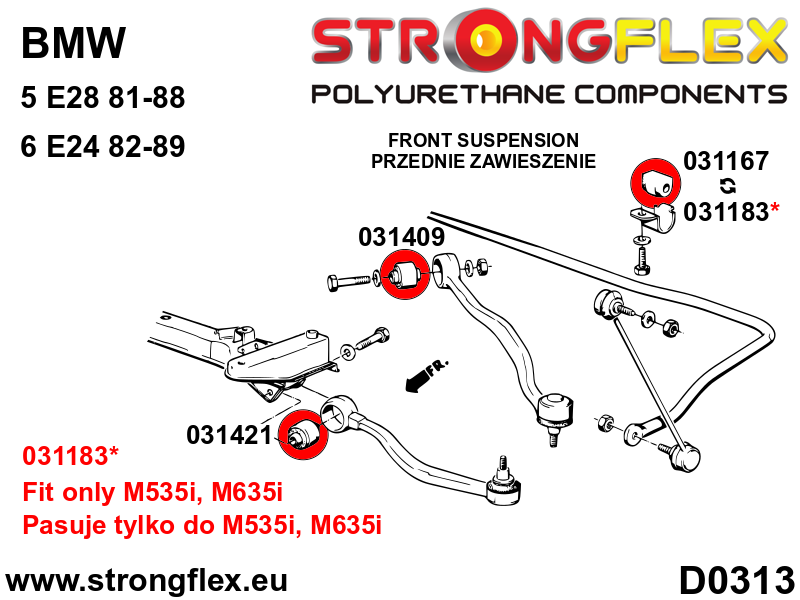 Schema montaj - Bucsa poliuretan Strongflex interioara brat transversal fata SPORT - BMW Seria 5, Seria 6 - 031421A