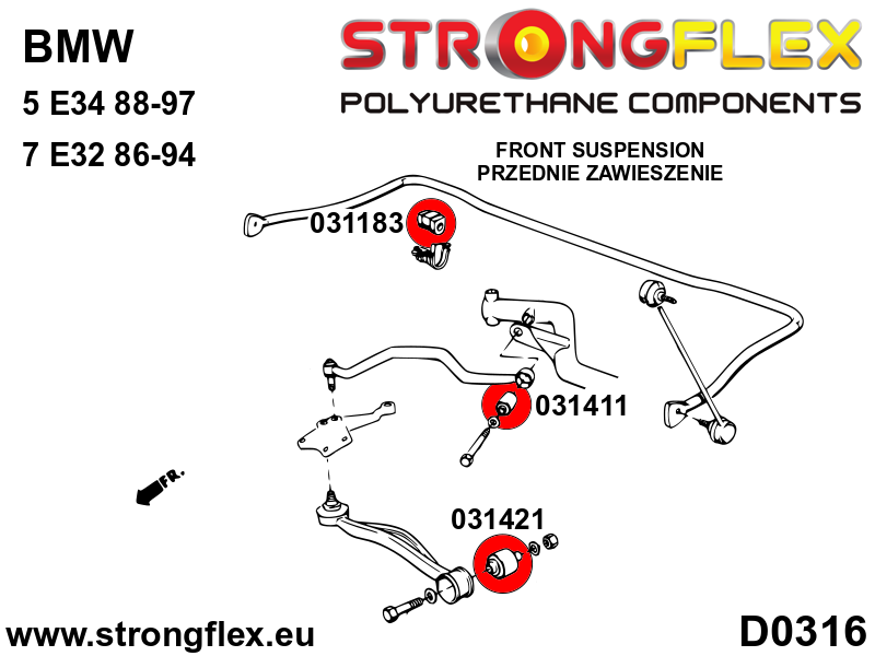 Schema montaj - Bucsa poliuretan Strongflex brat suspensie fata - posterioara SPORT - BMW Seria 5 - 031411A