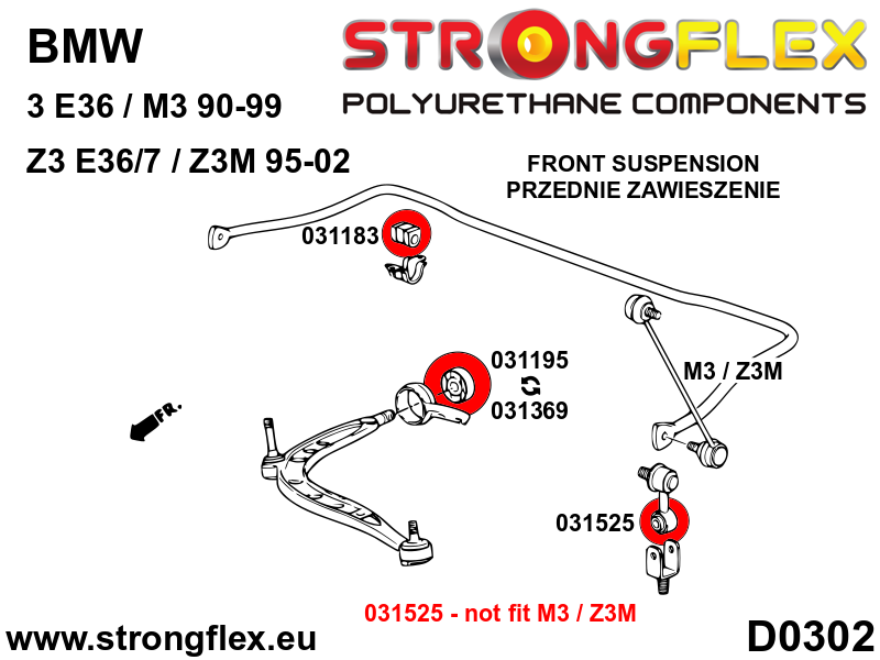 Schema montaj - Bucsa poliuretan Strongflex brat inferior fata - centric 60mm SPORT - BMW Seria 3, Z1, Z3 - 031195A