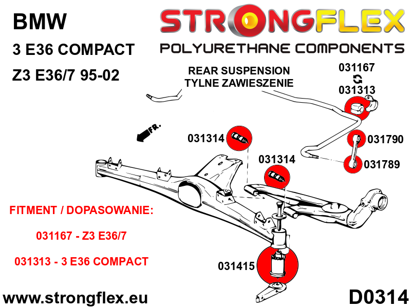 Schema montaj - Kit bucse poliuretan Strongflex suspensie spate - BMW Seria 3, Z3 - 036136B