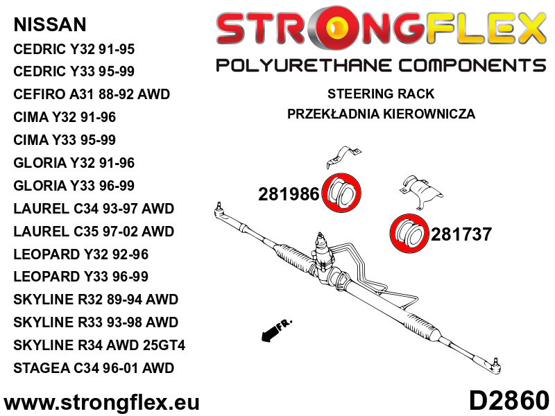 Schema montaj - Kit complet bucse poliuretan Strongflex pentru suspensie R33 R34 AWD SPORT - Nissan Skyline - 286204A