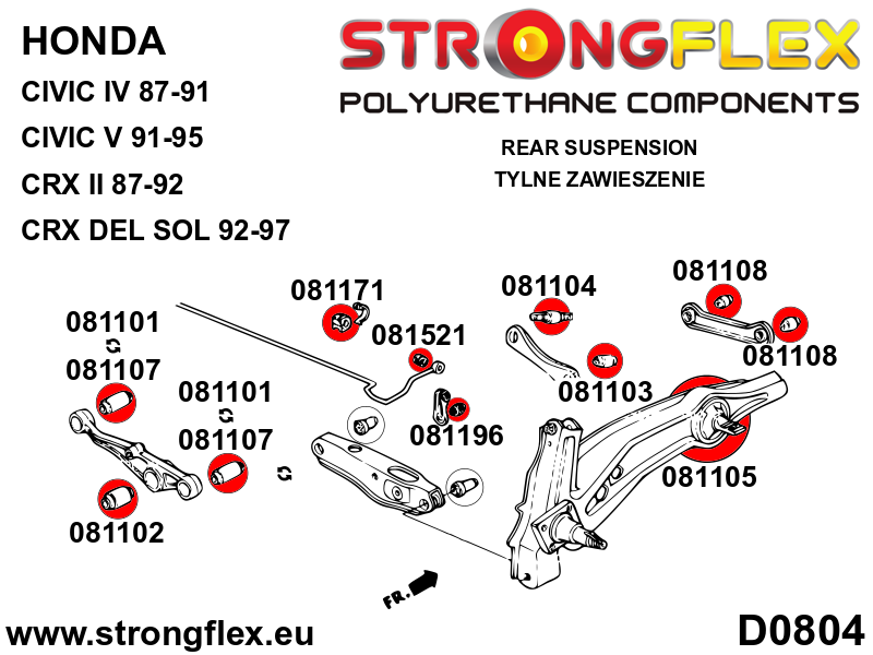 Schema montaj - Bucsa poliuretan Strongflex brat exterior la butuc + bucsa interioara brat transversal 35mm SPORT - Honda Civic - 081107A