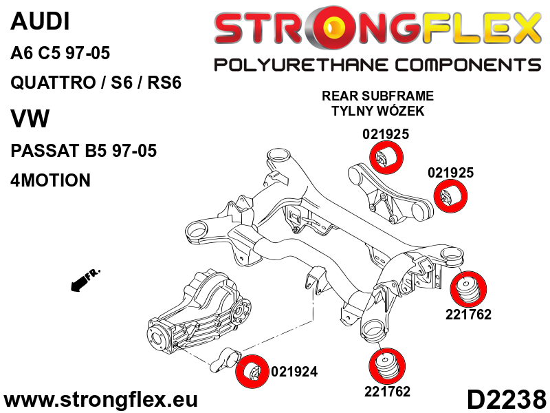 Schema montaj - Kit bucse poliuretan Strongflex subcadru spate SPORT - Volkswagen Passat - 226225A