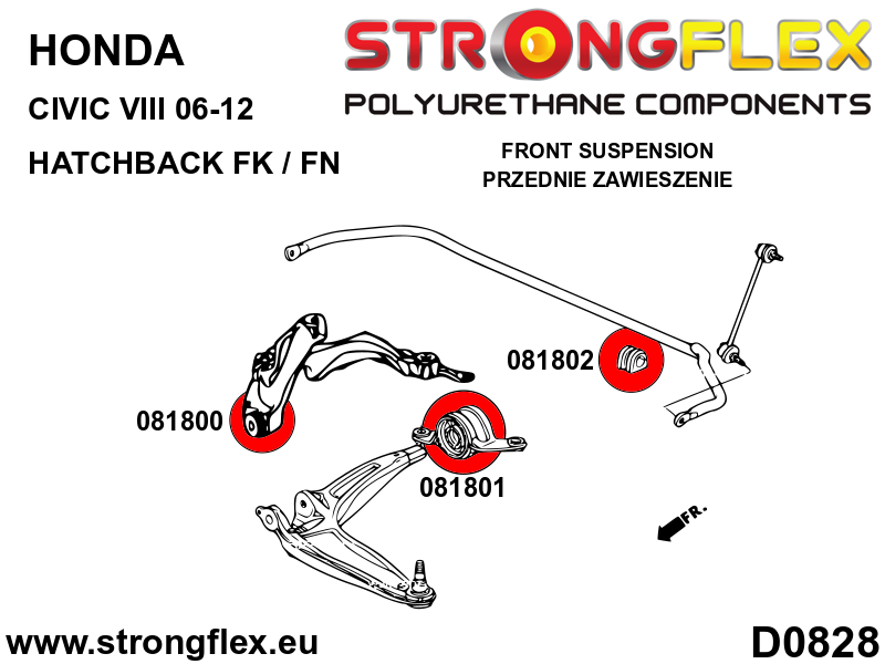 Schema montaj - Kit bucse poliuretan Strongflex suspensie fata si punte spate - Honda Civic - 086247B