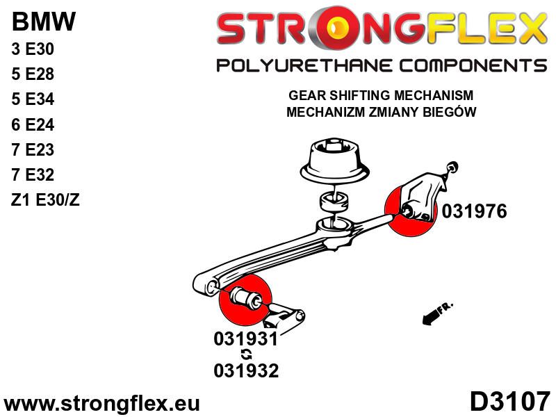 Schema montaj - Brat timonerie schimbator - bucsa fata (rotunda) SPORT - poliuretan Strongflex - BMW Seria 1, BMW Seria 3 ... - 031931A