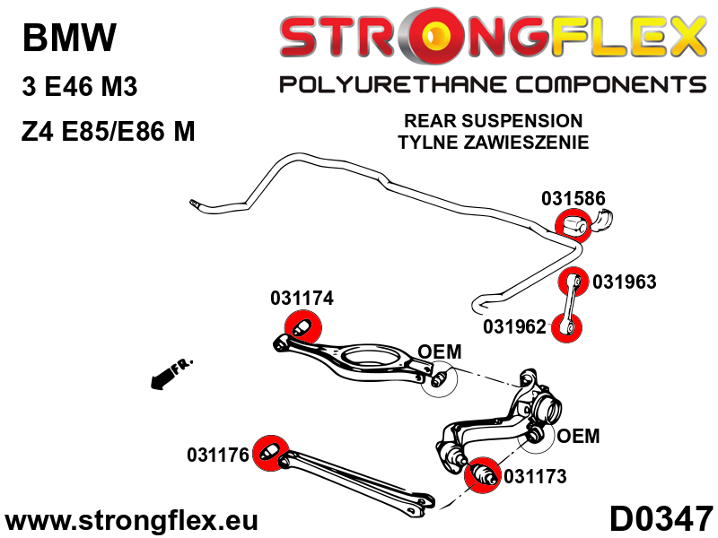 Schema montaj - Bucsa poliuretan Strongflex bieleta antiruliu spate spre brat SPORT - BMW Seria 3, Z4 - 031963A