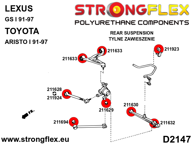 Schema montaj - Bucsa poliuretan Strongflex spate brat longitudinal spate SPORT - Toyota Supra - 211629A