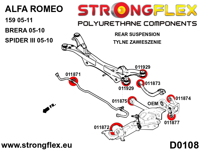 Schema montaj - Bucsa poliuretan Strongflex bara stabilizatoare spate SPORT - Alfa Romeo 159, Brera, Spider - 011871A