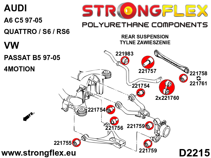 Schema montaj - Kit complet suspensie poliuretan Strongflex fata si spate - Volkswagen Passat - 226209B