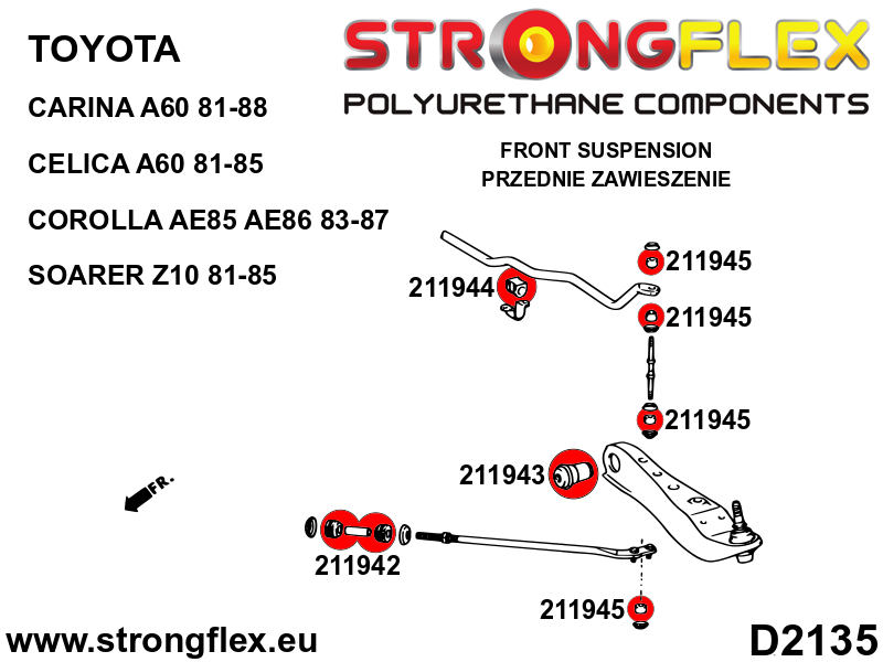 Schema montaj - Kit complet bucse poliuretan Strongflex pentru suspensie - Toyota Corolla - 216254B