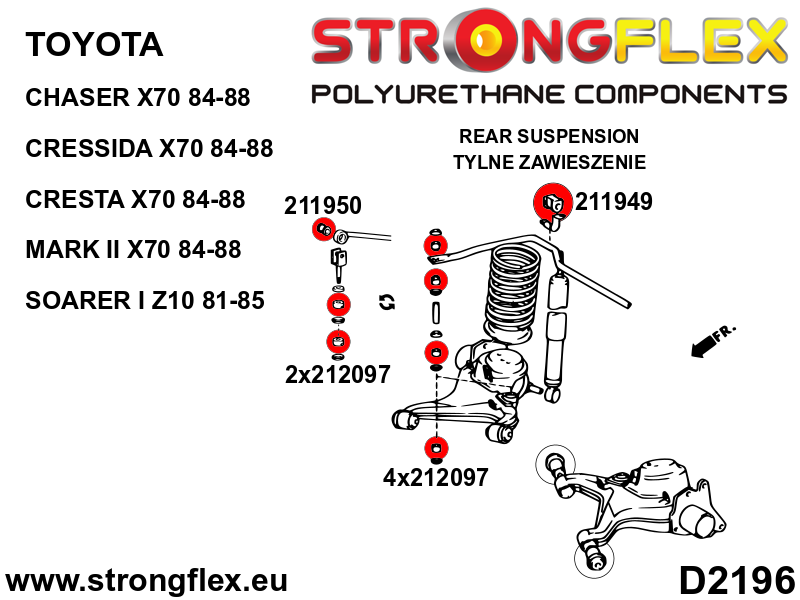 Schema montaj - Bucsa poliuretan Strongflex bieleta antiruliu spate SPORT - Toyota Celica, Corolla - 212097A