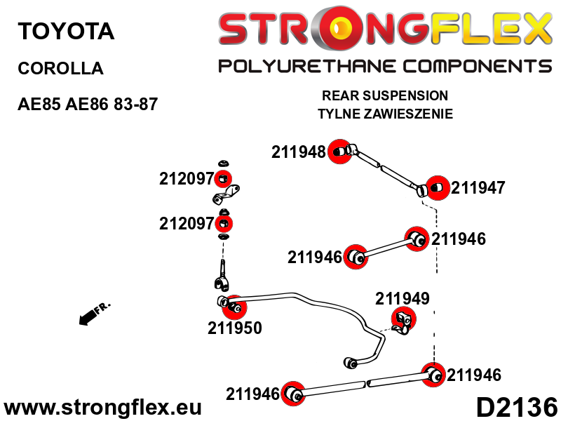 Schema montaj - Bucsa poliuretan Strongflex bieleta antiruliu spate SPORT - Toyota Celica, Corolla - 212097A