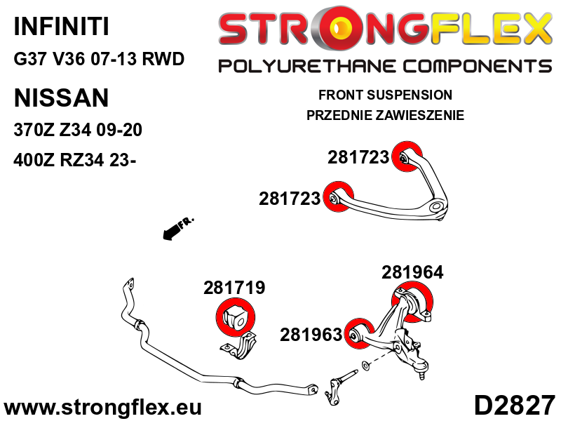 Schema montaj - Bucsa poliuretan Strongflex bara stabilizatoare fata SPORT - Nissan 350Z, 370Z - 281719A