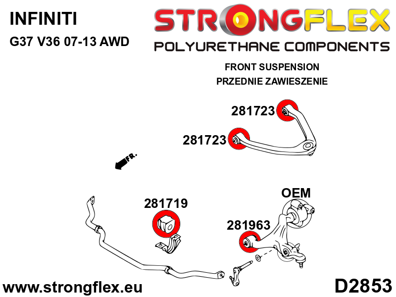 Schema montaj - Bucsa poliuretan Strongflex bara stabilizatoare fata SPORT - Nissan 350Z, 370Z - 281719A