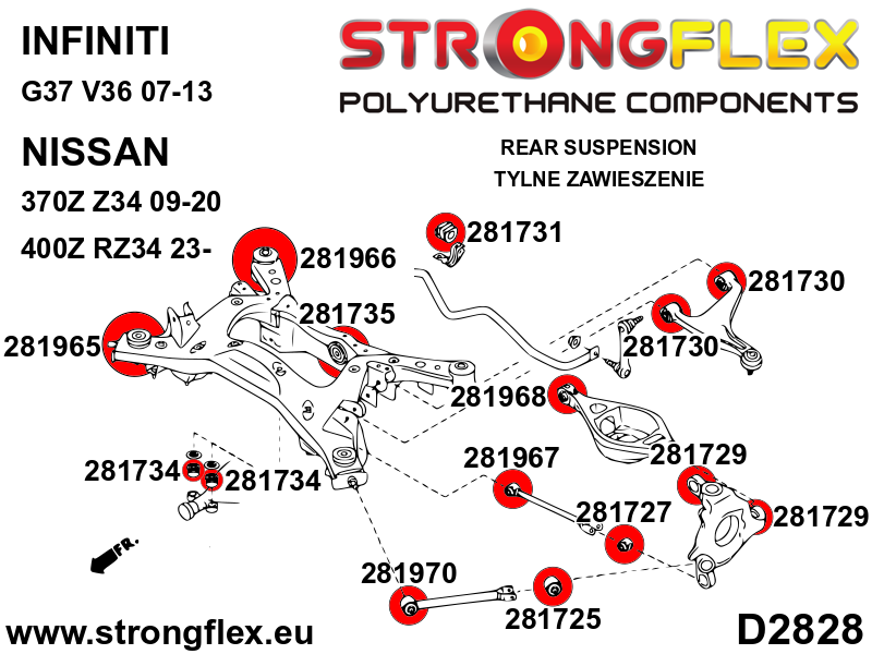 Schema montaj - Kit complet bucse poliuretan Strongflex pentru suspensie SPORT - Nissan 370Z - 286200A